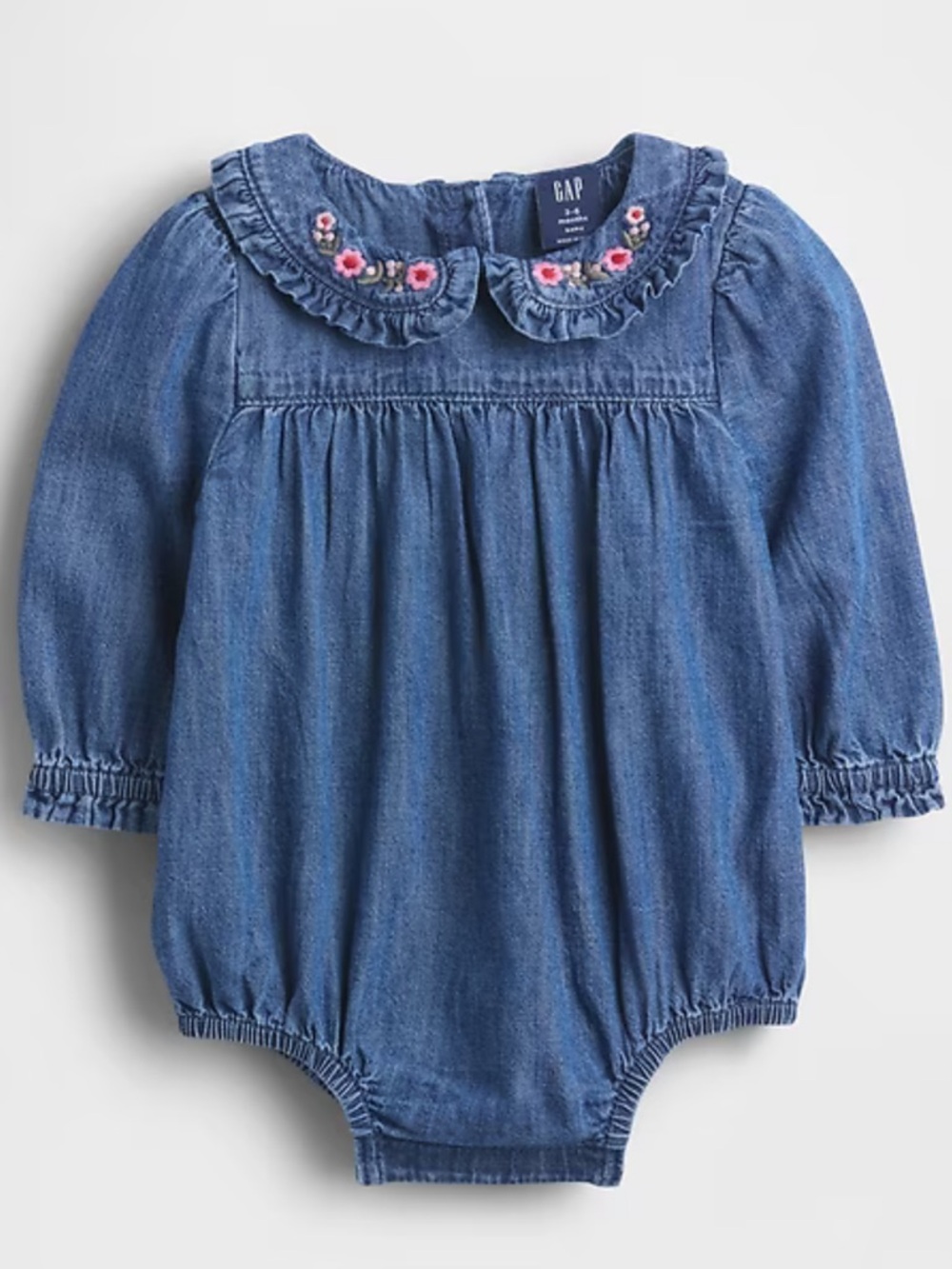 Gap Baby Denim Ruffle Collar Bubble Bodysuit